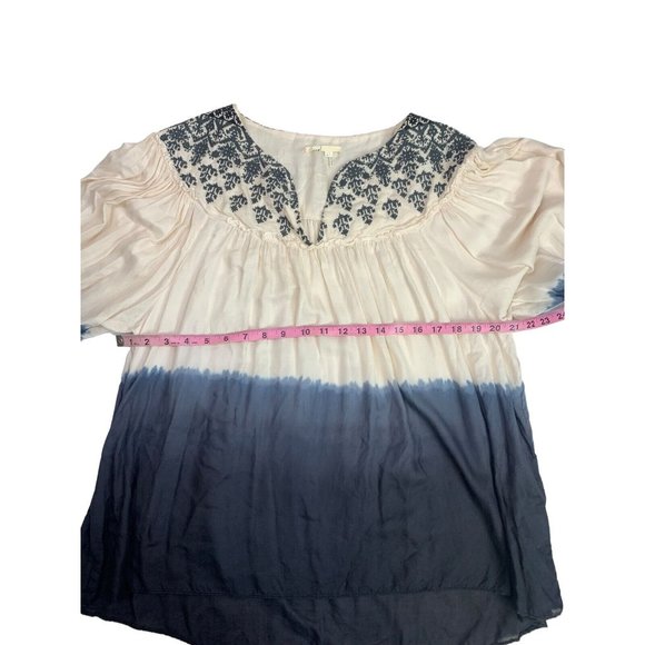 Anthropologie Floreat Gauzy Embroidered Boho Blouse Size M Relaxed Ivory/Blue - Picture 5 of 9